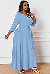Runwind Plus Size Dress for Women 3/4 Sleeve V Neck