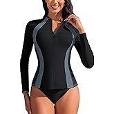 ATTRACO Long Sleeve Rash Guard Shirts for Women Full Zip Jackets Sun Protection Surfing Swimsuit