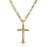 Verona Jewelers Men and Women 24" Stainless Steel 3.8MM Figaro Chain Necklace Crucifix Cross Pendant (Silver Color)