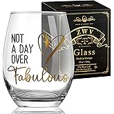ZWV Not A Day Over Fabulous Wine Glass Gifts for Women, Happy Birthday Mothers Day Christmas Gift for Her, Mom, Sister, Friends, BFF, Boss, Coworkers, Female -147