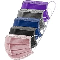 50 Pcs Colorful Disposable Face Masks, Breathable Non-woven Multicolor Mask Facial Mouth Cover 3 Layer Nose Clip Elastic…