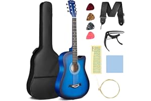 CAHAYA Acoustic Guitar Beginner Set - 38In Wood Guitar Starter Kit for Kids Teenager Adults with Guitar bag, Capo, Picks, Bra