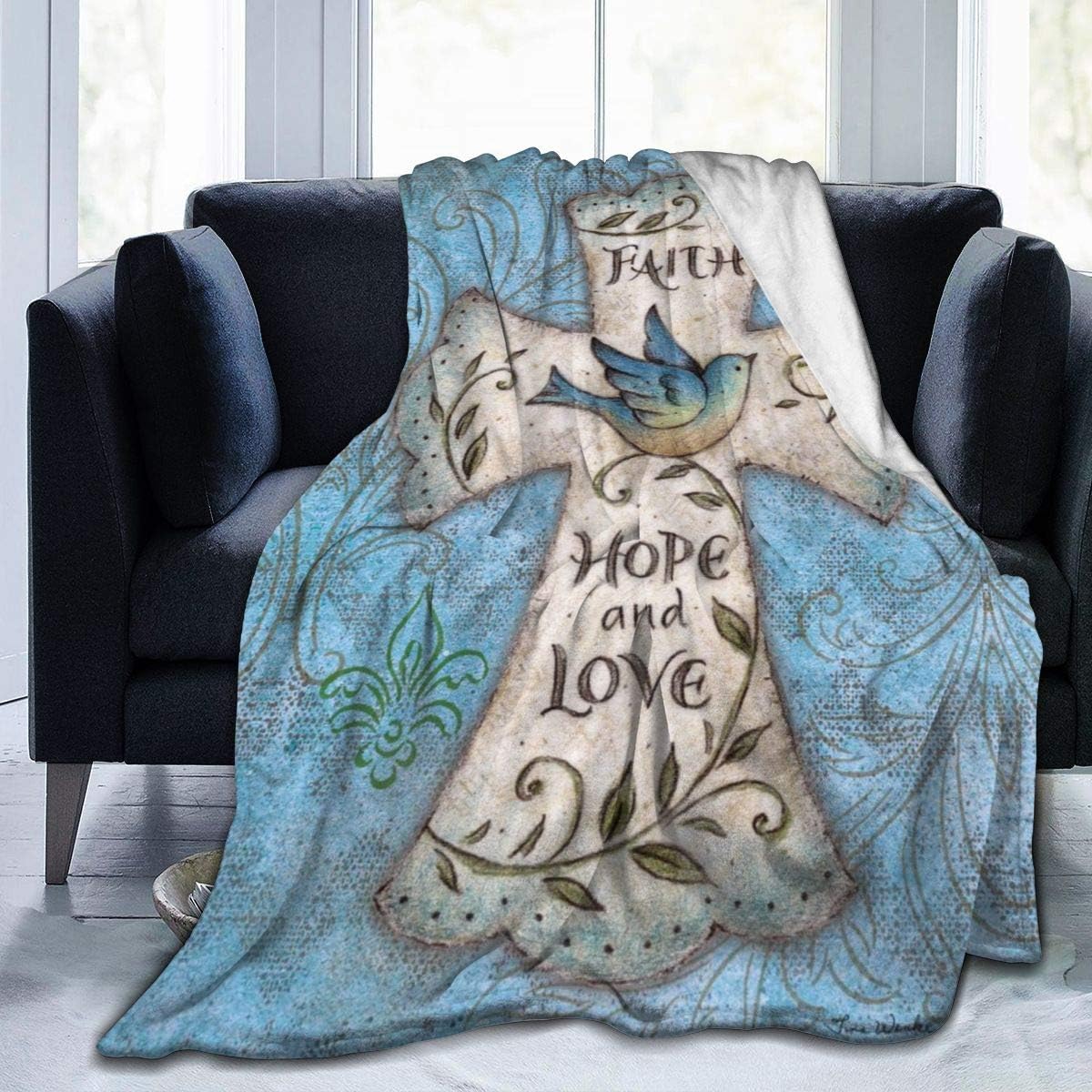 Sherpa Fleece Throw Blanket Hope and Love Religious Cross Easter Faith