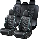 Coverado Leather Seat Covers, Car Seat Covers Full Set, Nappa Leather Seat Covers for Cars, Car Seat Protector Waterproof, Black Car Seat Cover, Universal Seat Cover Fit for Most Cars(Black&amp;Blue)