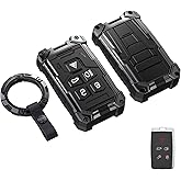 Heavy Key Fob Cover for Range Rover, Keychain, Metal Silicone Key Fob Case Compatible with Range Rover Velar Evoque Sport Discovery Jaguar XF XJ XJL XE (Black, R Buckle)