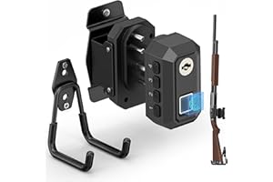 ONNAIS Gun Lock Wall Mount - Quick Access Biometric Trigger Lock with Gun Rack for Wall, Vertical Heavy Metal Wall Hooks for Rifle, Shotgun & Pistol, Space-Saving Hidden Storage for Garage, Desk, Car