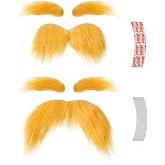 woxafo 2 PCS Yellow Mustache and Eyebrows with Spare Tape, 2 Novelty Realistic Yellow Fake Mustache Beard and Eyebrows for Adults, Halloween Cosplay Costume Party Favors