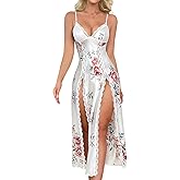 CRIPOM Lingerie Dress for Women V Neck Long Sexy Nightgowns for Women Side Split Sexy Night Gowns