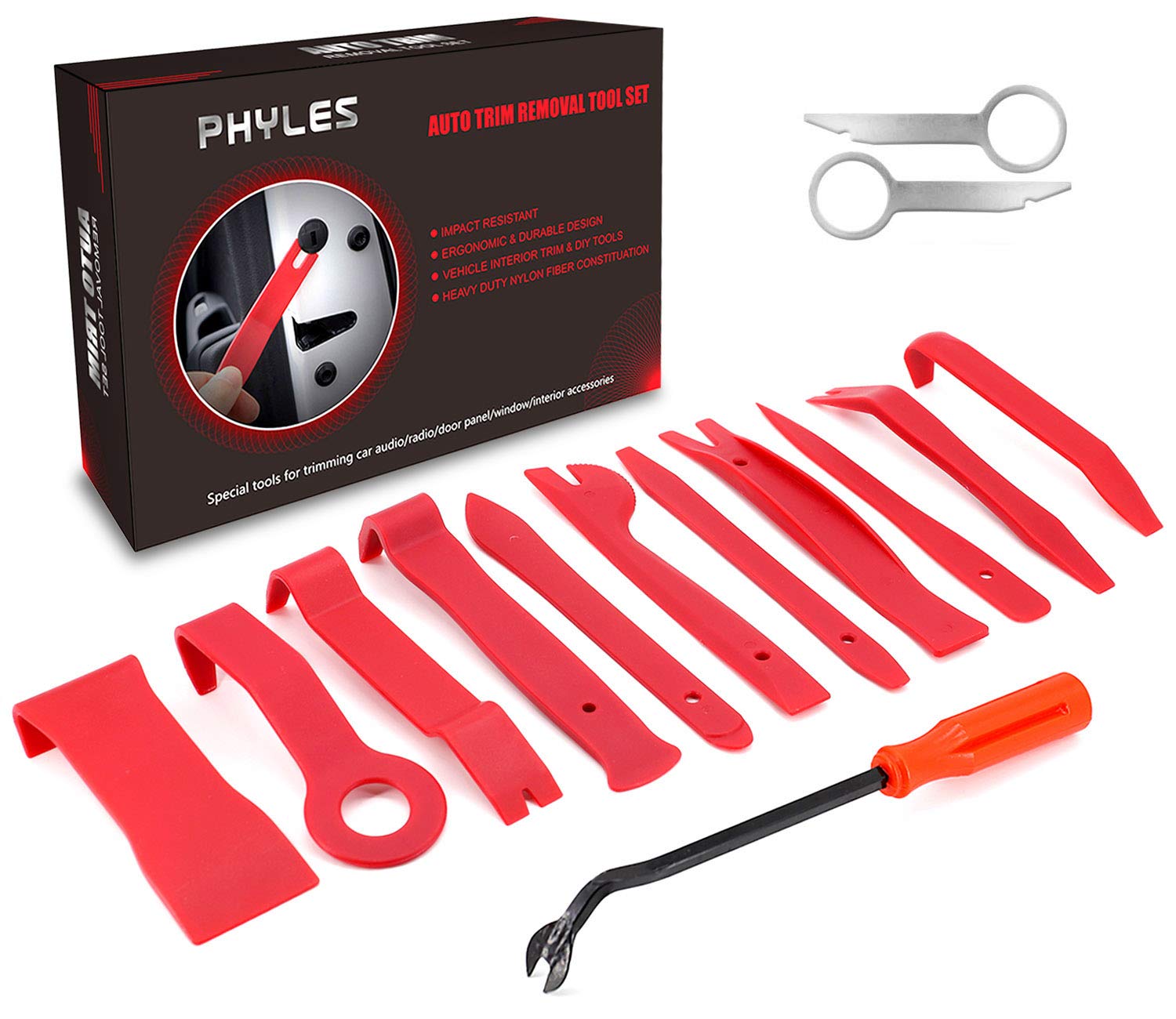 Auto Demontage Werkzeuge, Phyles 11 Stück Auto Zierleistenkeile-Set Automotive Reparatur Werkzeug Universal für Entfernung Autotür Türverkleidung und Platten, Rot
