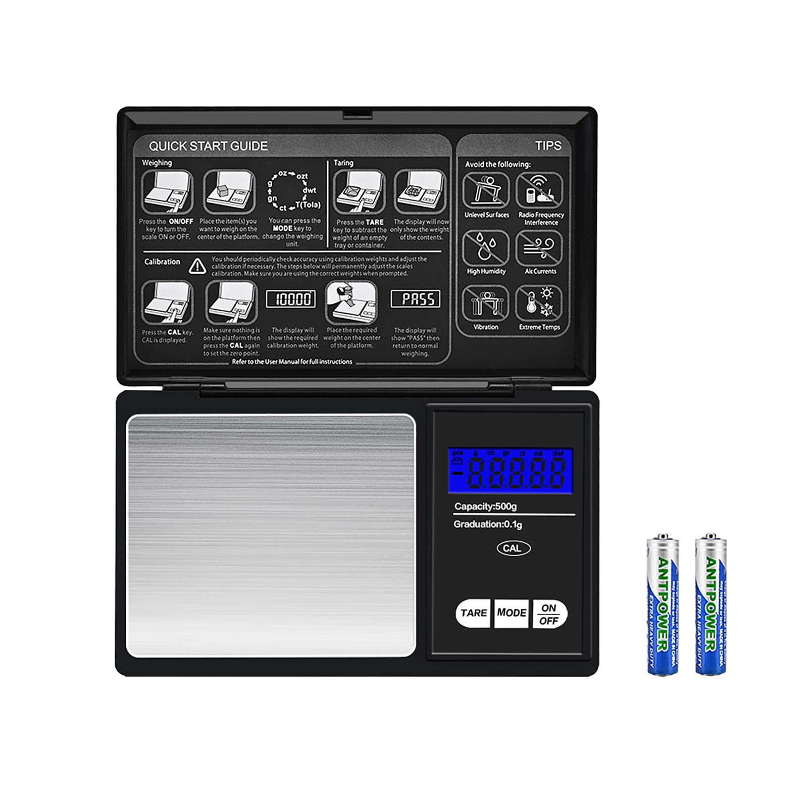 Mini Pocket Scale 0.01g to 500g Portable Digital Kitchen Weighing Scale, Compact Digital Scale High Precision For Gold, Jewellery, Food, Herb and Coffee with Back-Lit LCD Display