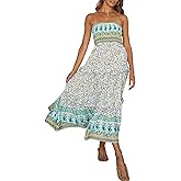 ZESICA Women's Summer Boho Strapless Maxi Dress 2026 Casual Off Shoulder Smocked Flowy A Line Beach Holiday Long Dresses