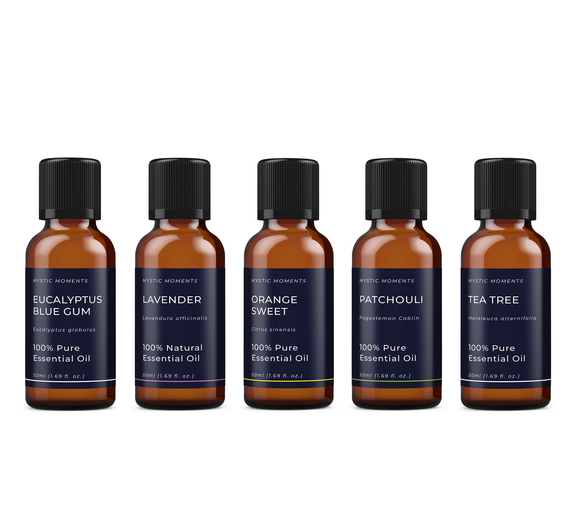 Mystic Moments | Favourite Essential Oil Gift Starter Pack 5x50ml | 5 x Pure Aromatherapy Oils – Eucalyptus Blue Gum, Lavender, Orange Sweet, Patchouli & Tea Tree | Versatile Home Fragrance