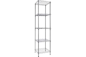 GIOTORENT 5 Tier Standing Shelving Metal Units, Adjustable Height Wire Shelf Display Rack for Laundry Bathroom Kitchen 11.8 W x 11.8 D x 50 H (5-Tier, Silver)