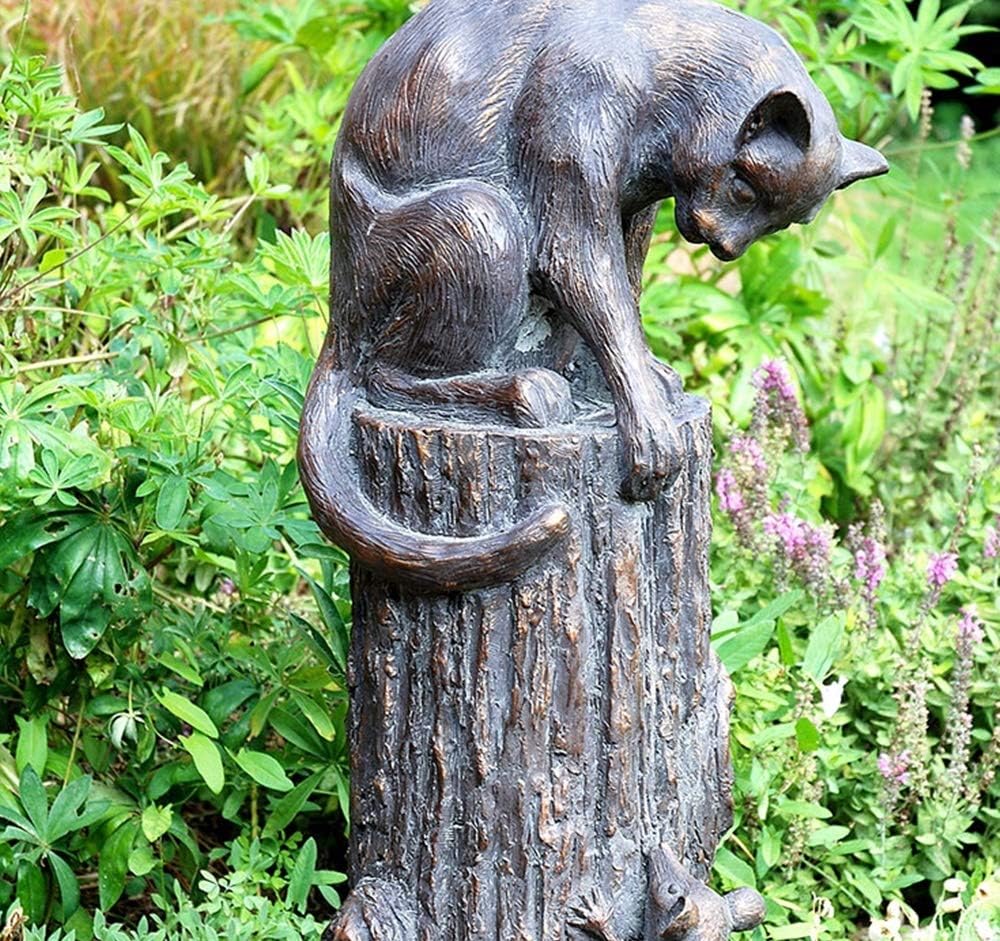 F&G Supplies Cat and Mouse stunning large 64cm (2ft) tall with an antique bronze hand finish garden sculpture ornament made from a polystone resin for a long life - Image 3