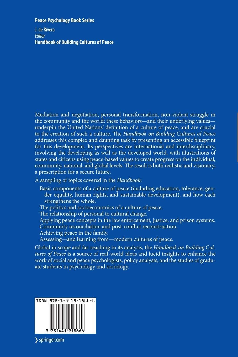 Buy Handbook On Building Cultures Of Peace Peace Psychology - 