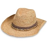 Wallaroo Hat Company Women’s Tahiti Cowboy – Raffia Straw Sun Hat, Wide Brim, Western Style, Adjustable, Natural Fiber