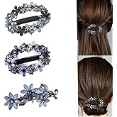 3pcs Hair Barrettes for Women Crystal Rhinestones Hair Clips French Flowers Barrettes Spring Hair Barrettes Clip Hair Styling Accessories