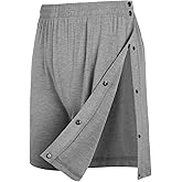 Landofgenie Mens Tear Away Shorts Post Surgery Recovery Pants Adaptive Clothing Both Sides Snap with Pockets for Leg Injures