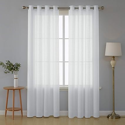 Deconovo Checkered White Sheer Curtains Grommet Top Jacquard Semi Sheer Curtains For Bedroom 52x84 Inch White 2 Panels