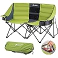 VILLEY Double Camping Chair w/Cooler Bag, Extra Wide Loveseat, Heavy Duty Padded Camping Couch, Portable Folding Chair w/Carry Bag Steel Frame Cup Holders for Camp Lawn Picnic Sports, Support 600LBS