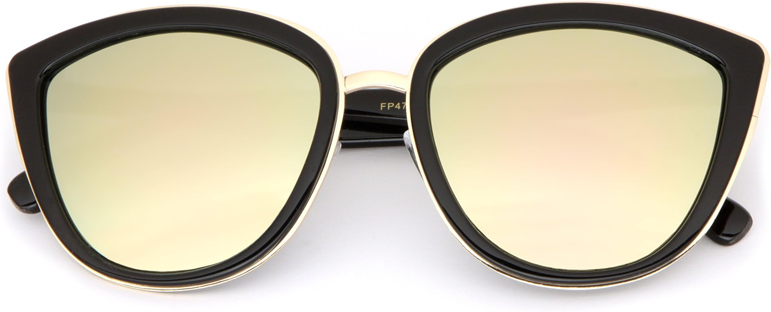 SUNGLASSES LUXE - Designer Cat Eye Rose Gold Pink Lens Sunglasses (Black)