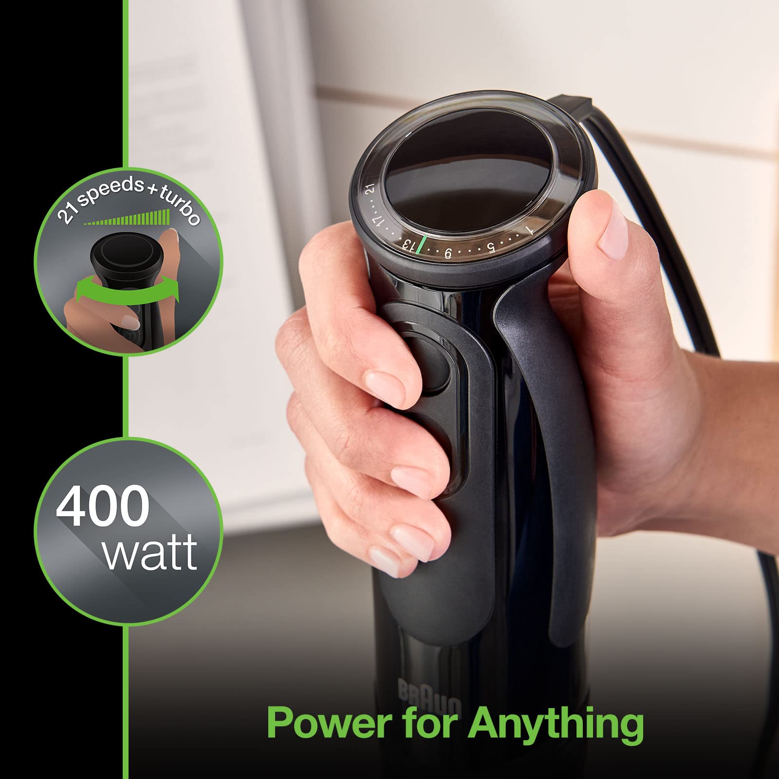 Braun MultiMix Hand Mixer, 1, Black & MQ5025 Hand Blender Multiquick Vario, MQ5025, Black