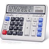 Comix Desktop Calculator, 12 Digits Large Desk Calculator, White, 2 Pack | Solar Battery Dual Power, Large LCD Display, Computer Keys, 4 Function Basic Calculator for Office Business Home Use