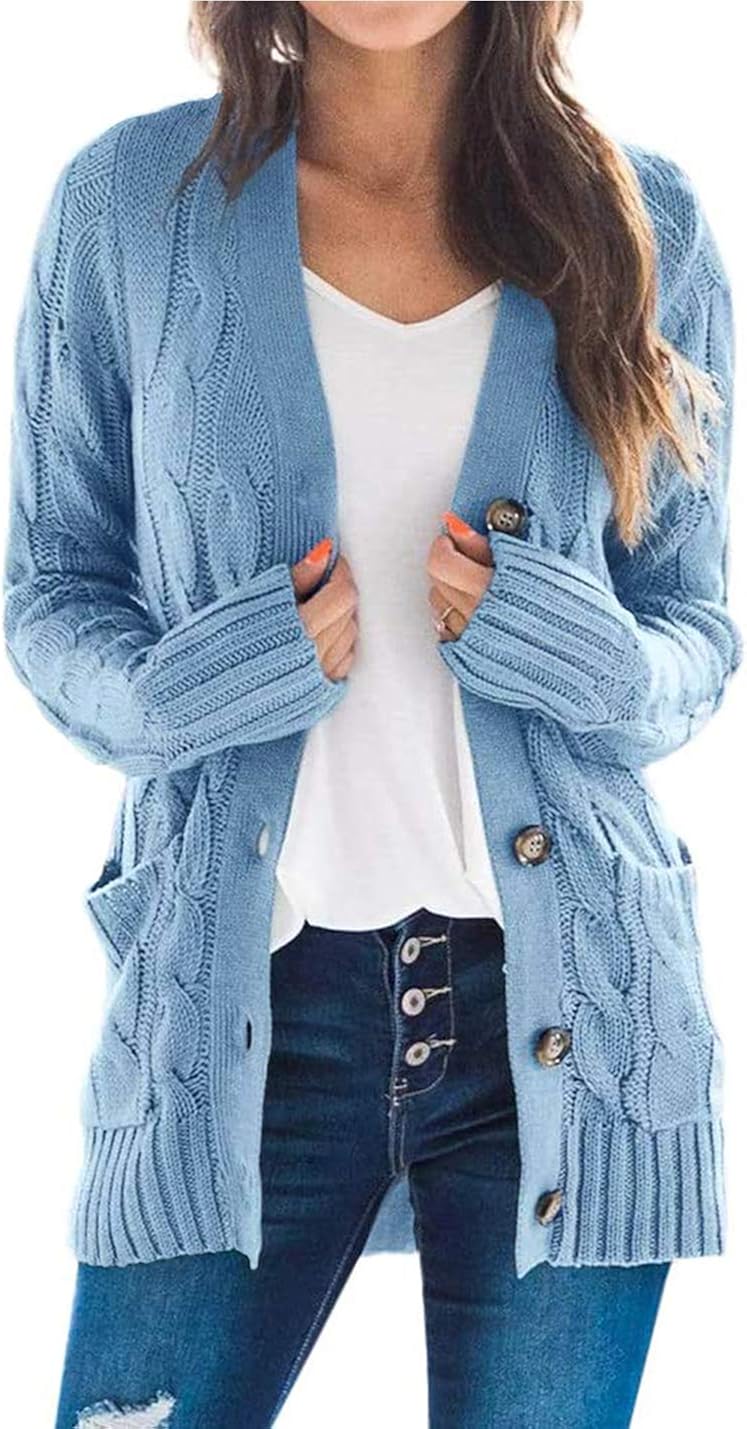 PRETTYGARDEN Women’s Long Sleeve Open Front Knitted Cardigan Sweater Button Down Chunky Outwear Coat with Pockets at  Women’s Clothing store
