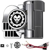 Snail Air Horn Train Horn for Motorcycle, Super Loud Air Horn Kit with Wire | Silvery, Chrome plating, 12V 150dB, Grey Personalized Pattern Horn, Fits for Car/Motorbike/Boats