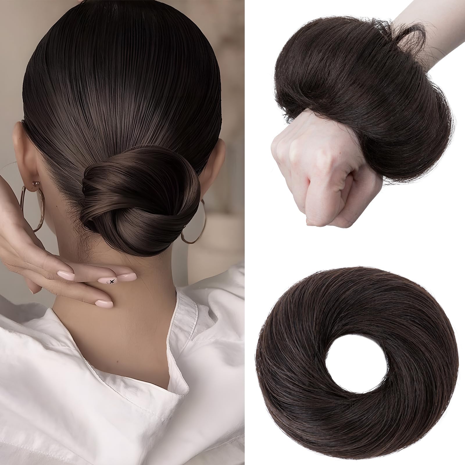 Elailite Hairpiece Buns Scrunchy Updo - 100% Real Remy Human VOLUMINOUS Straight Hair - #1B Natural Black — image 1
