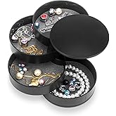 HengLiSam Jewelry Organizer, Small Jewelry Box Earring Holder for Women, Jewelry Storage Box 4-Layer Rotatable Jewelry Access