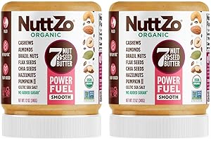 NuttZo Organic Power Fuel Smooth 7 Nuts & Seeds Butter Spread|Paleo and Keto Friendly| Peanut & Gluten Free, Vegan, and Kosher, no added sugar or oil | 12 oz Jar, 2 Pack