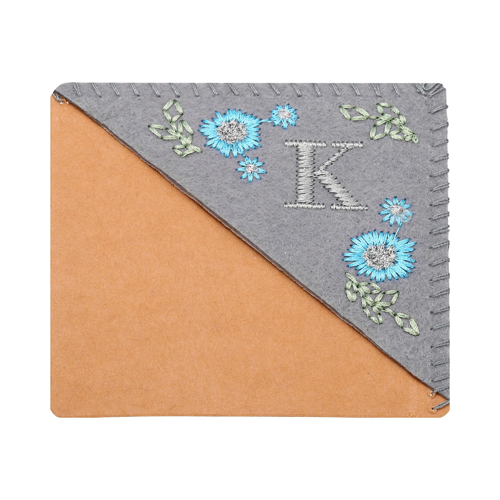 PATIKIL Personalized Embroidered Corner Bookmark, Cute Flower Felt Stitched Triangle Book Mark Page Marker for Women Men Book Lovers Teachers, Grey, Letter K