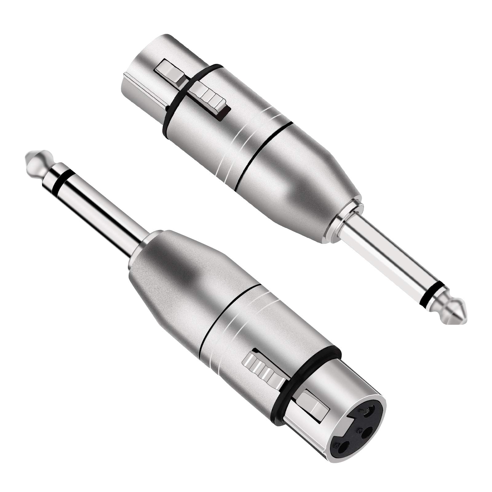 Tisino XLR to Jack Mono Adapter, Unbalanced Female XLR to Quarter Inch 6.35mm TS Male Adapters - 2 Pack