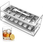 HYICE Stainless Steel Ice Cube Trays, Set of 2 with Rack, Metal Ice Trays | Two metal ice cube trays, 36 big cubes; easy-release lever, freezer &amp; dishwasher safe, no plastic taste; whiskey &amp; cocktails