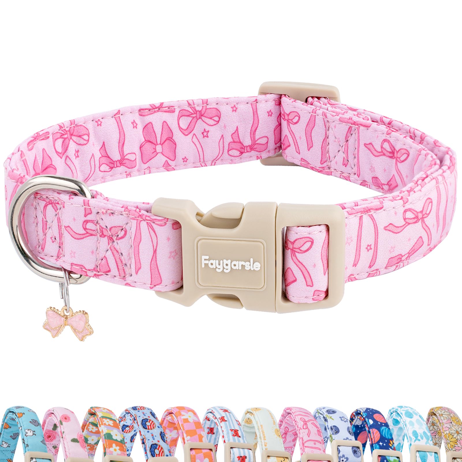 Photo 1 of Faygarsle Cute Pink Bow Pattern Dog Collar for Summer Spring DesignSmall Medium Large Dogs M