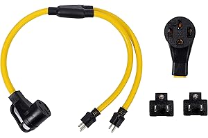 ONETAK NEMA 2 Port 5-15P 120V 15 Amp 3 Prong Plug Male to 14-50R 120/240V 15 Amp 4 Prong Female Receptacle Y Combiner STW 3 Feet Generator Welder Dryer Power Cord Adapter