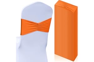 Moukeren 50 Pcs Spandex Chair Sashes Bows Stretch Chair Bands Slider Sashes Elastic Ties Ribbon Covers for Wedding Party Events Ceremony Birthday Banquet Decorations(Orange)