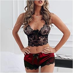 Women's Nightgown Two Piece Lace Satin Spaghetti