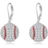 YFN Sports Jewelry Earrings 925 Sterling Silver Baseball Softball Basketball Rugby Football Tennis Volleyball Earrings for Women and Sports Fans Gifts