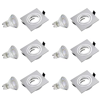 SEBSON Einbaustrahler 6er Set eckig, quadratisch, silber/Aluminium, Alu/inkl. LED Lampe GU10 3,5W, GU10 Fassung