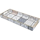Leemxiiny Bathroom Vanity Tray for Countertop, Small Plastic Toilet Tank Tray Versatile Storage & Organization Tray for Makeup, Perfume, Desk, Kitchen, Candles, 13.7"x6"x1.4", 35Boho3