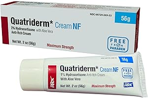 QUATRIDERM NF Extra Strength 1% Hydrocortisone, with Aloe Vera, Paraben-Free, Anti-Itch Cream, Skin Rash, Used for Various Skin Condition - Contains 2 oz Tube