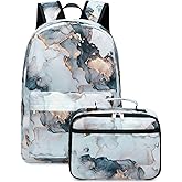 JIANYA Backpack for Girls, Marble Girls Backpack with Lunch Box Kids School Bag Travel Back Packs