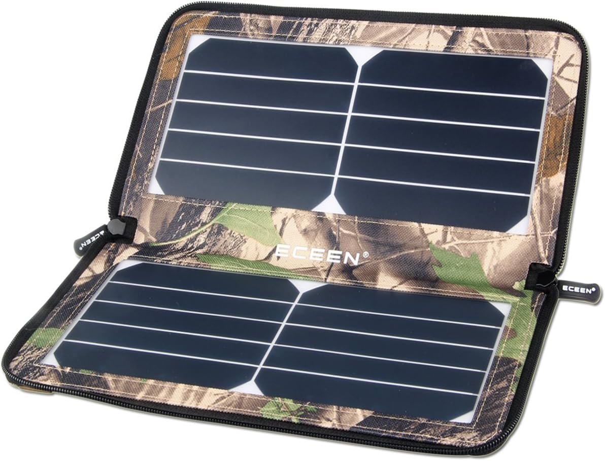 ECEEN Folding Solar Panel Phone Charger With USB Port，Zipper Pack for iPhone, iPad, iPods, Samsung, Android Smartphones Speaker Gopro All 5V USB-Charging Devices (Black)
