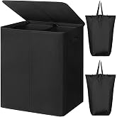 WOWLIVE 154L Double Laundry Hamper 2 Section with Lid and Removable Bags | Divided Laundry Basket, Large Dirty Clothes Hamper with Handle, Collapsible Laundry Storage for Dorm Room, College, Black