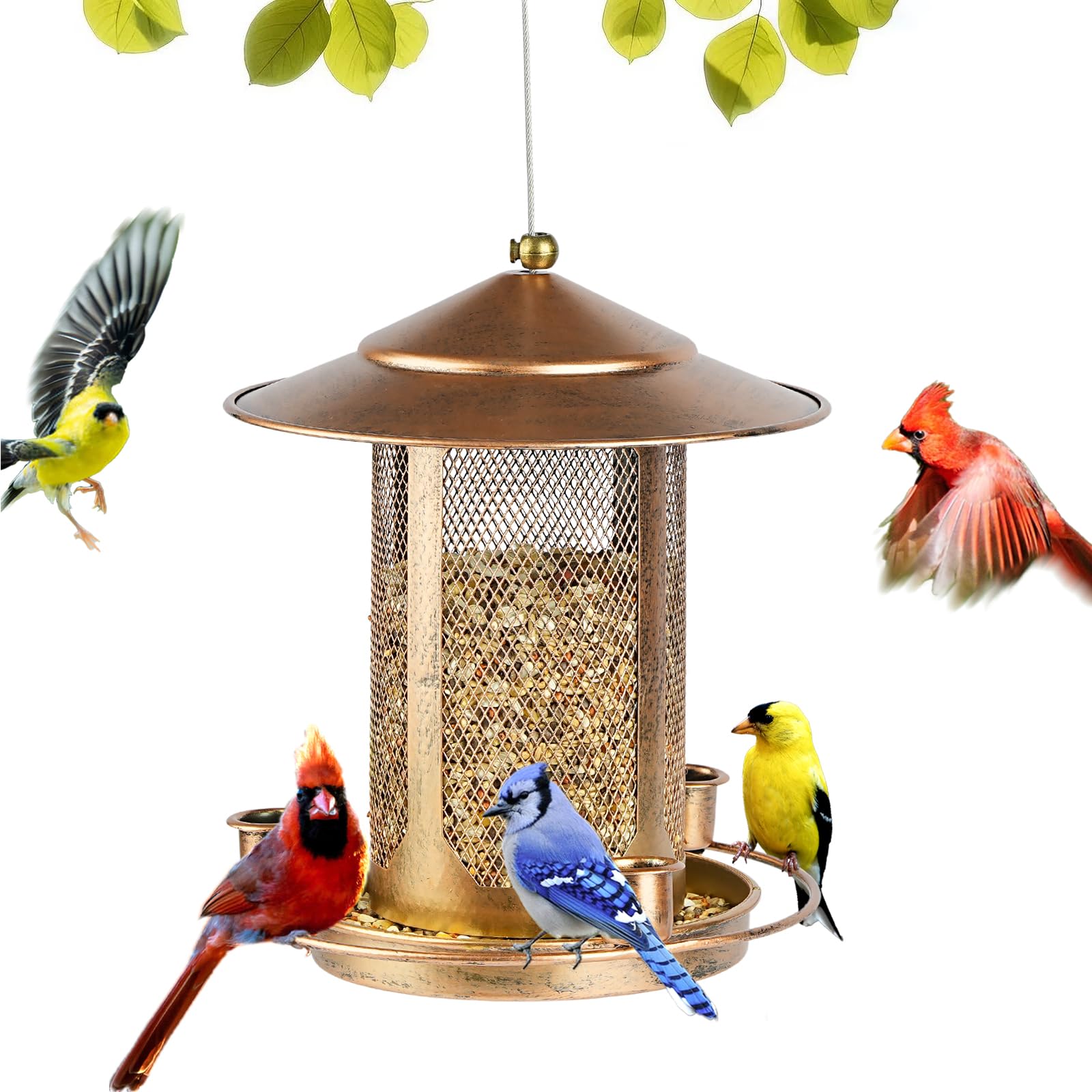 Photo 1 of Bird Feeder,Heavy Duty Bird Feeders for Outdoors, Metal Squirrel Proof with 3 Extra Feeding Ports,4 LB Large Capacity Wild Birdfeeder for Outside Hanging Garden Yard Backyard