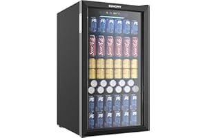 EUHOMY Beverage Refrigerator Cooler, 130 Can Mini Fridge with Glass Door for Soda Beer or Wine, Beverage Cooler for Home, Office, Bar with Adjustable Removable Shelves, Black