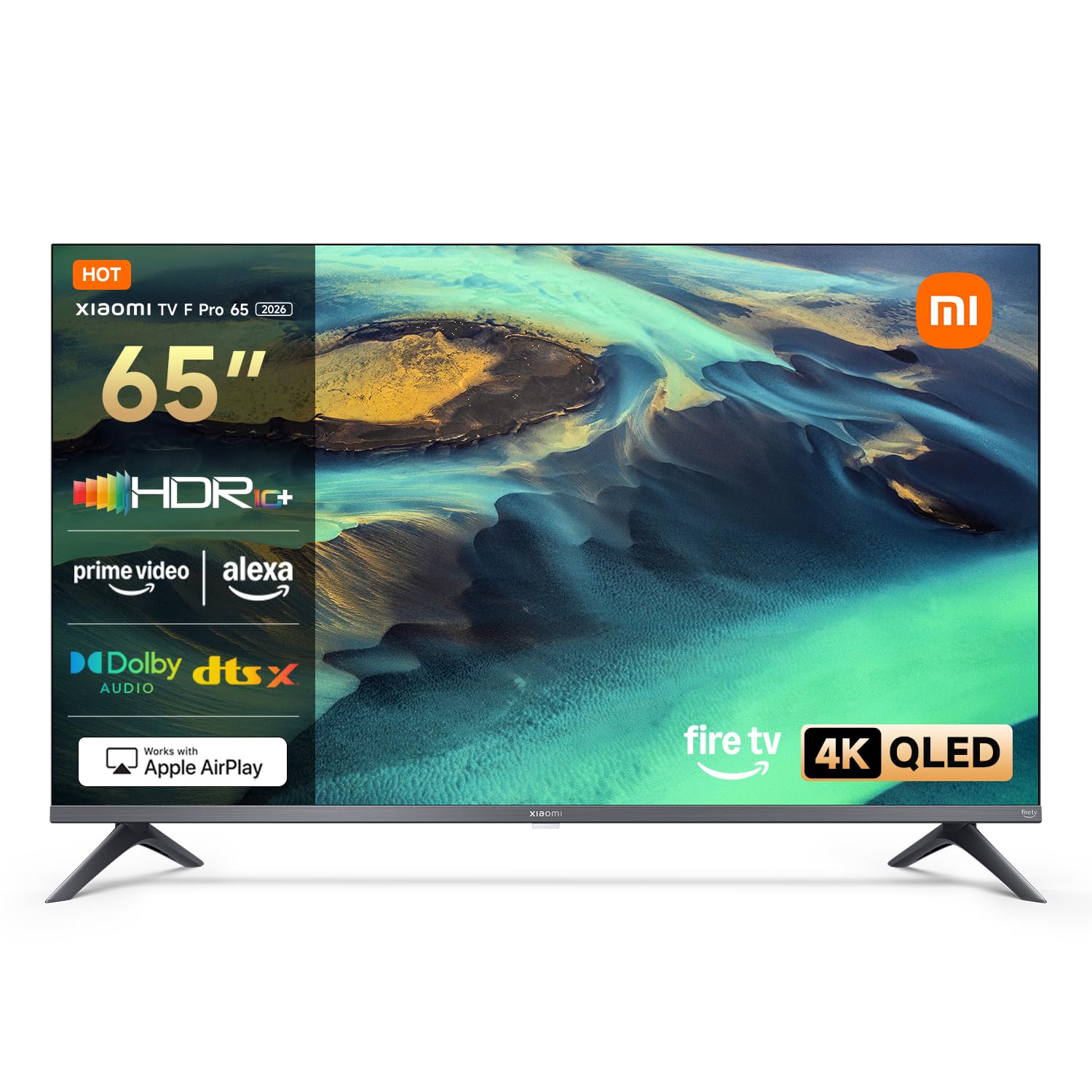 Xiaomi TV F Pro 65(165 cm), 4K UHD QLED, Smart TV, Fire OS8, Triple Tuner DVB-C/S/S2/T/T2,HDR10+,60Hz mit 120Hz Game Boost Mode, MEMC,Sprachsteuerung mit Alexa,2GB+32GB,Kompatibel mit Apple AirPlay