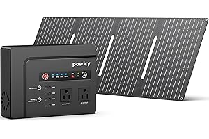 Powkey Solar Powered Generator,200W Portable Solar Generator Power Station with Solar Panels 40W,146Wh Generator Power Bank with 2 AC Outlet 110V Pure Sine Wave for Outdoor Camping Emergency Home